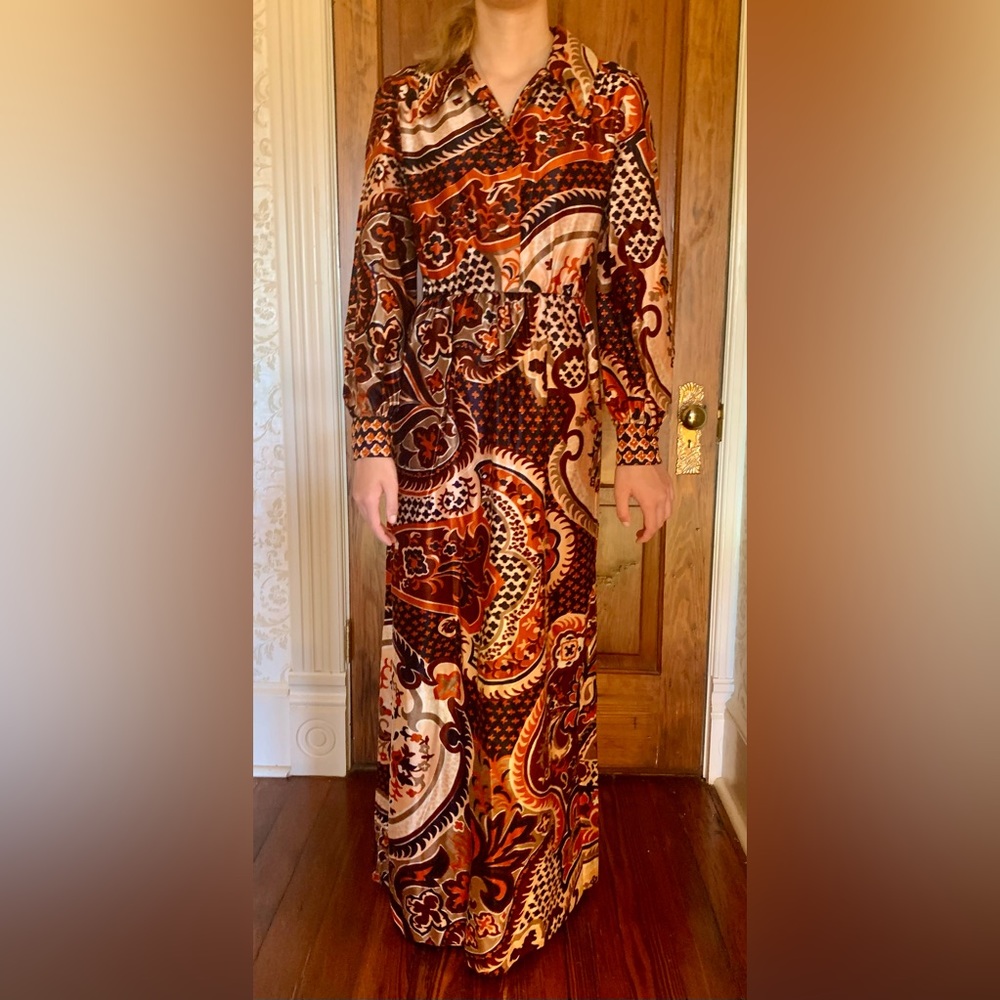 SOLD Vintage 1950s Long Sleeve Jewel Tone Hostess Party Dress with matching belt